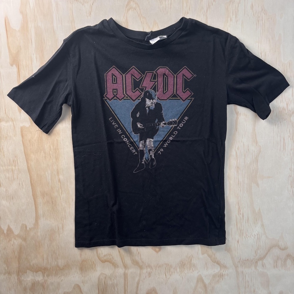 H&M Divided ACDC Shirt Womens XS Black 79 World Tour Rock Graphic Tee Top - Picture 1 of 13